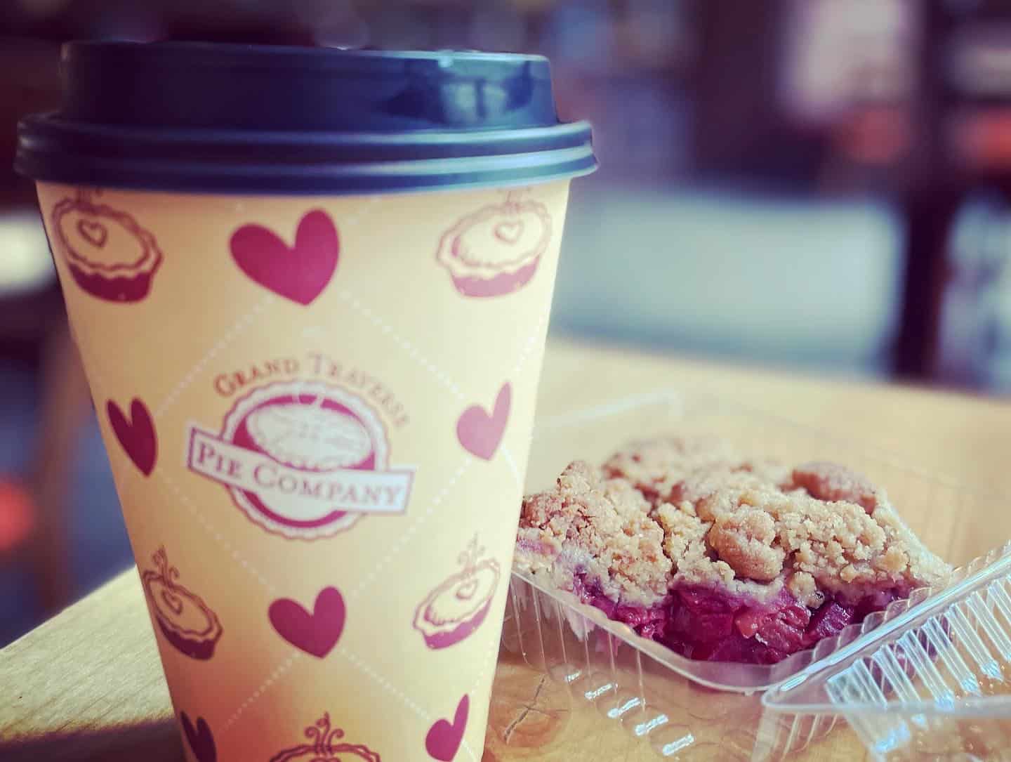 Cherry cobbler and coffee