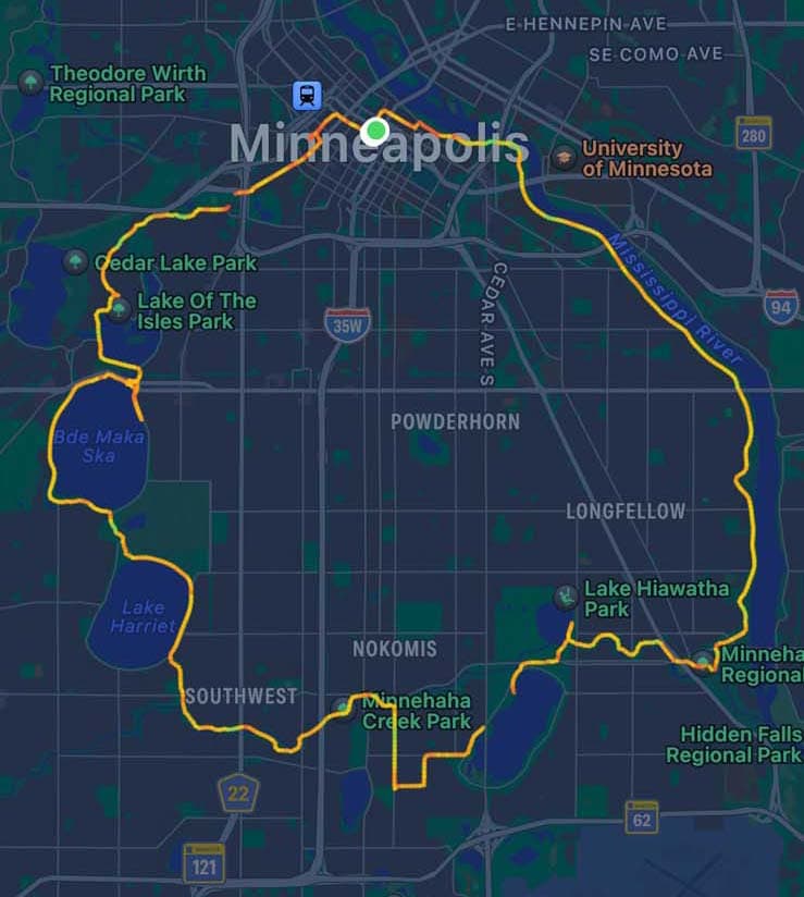 Grand Rounds Scenic Byway route around Minneapolis