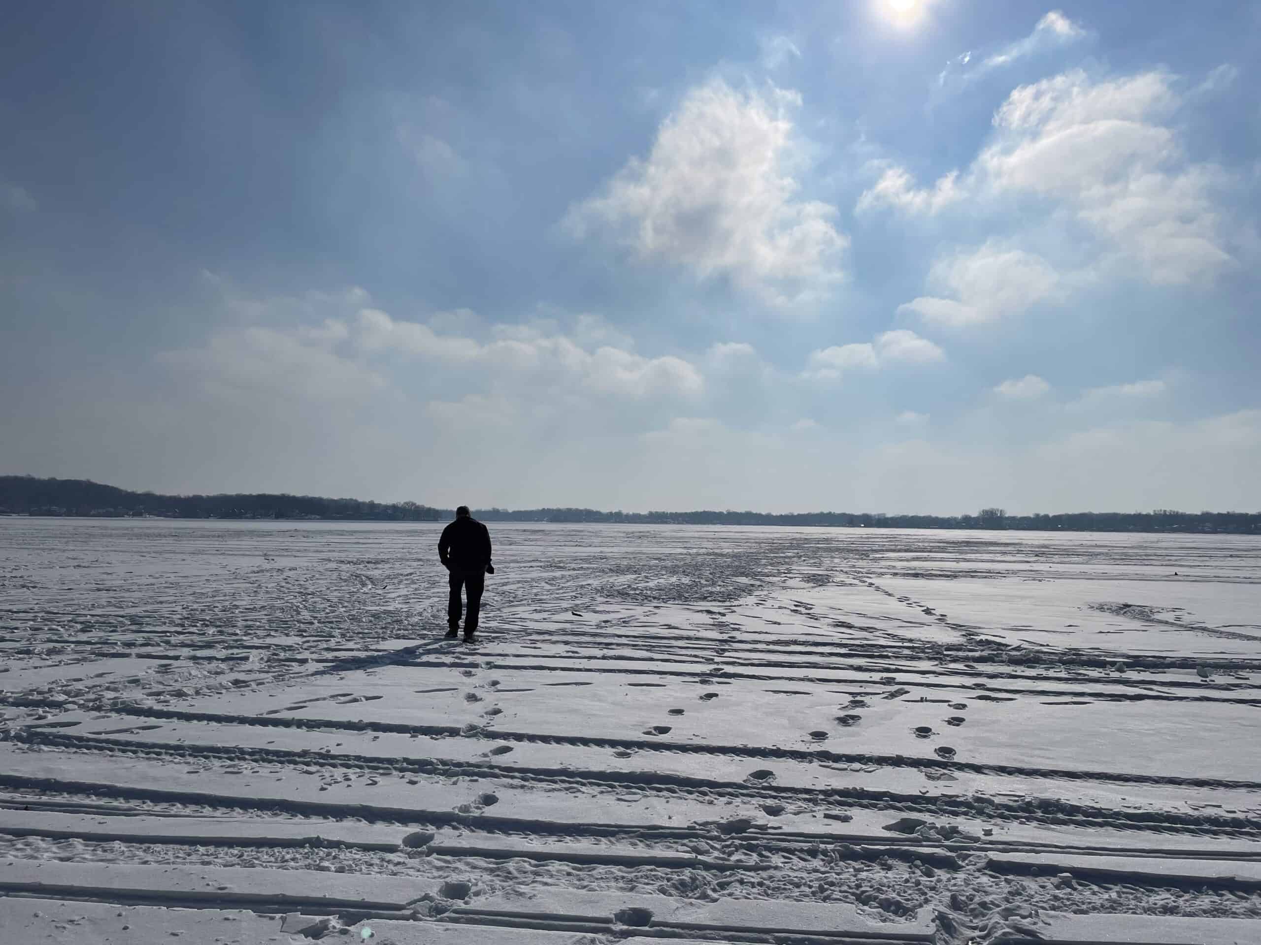 Walking out on frozen Lake James
