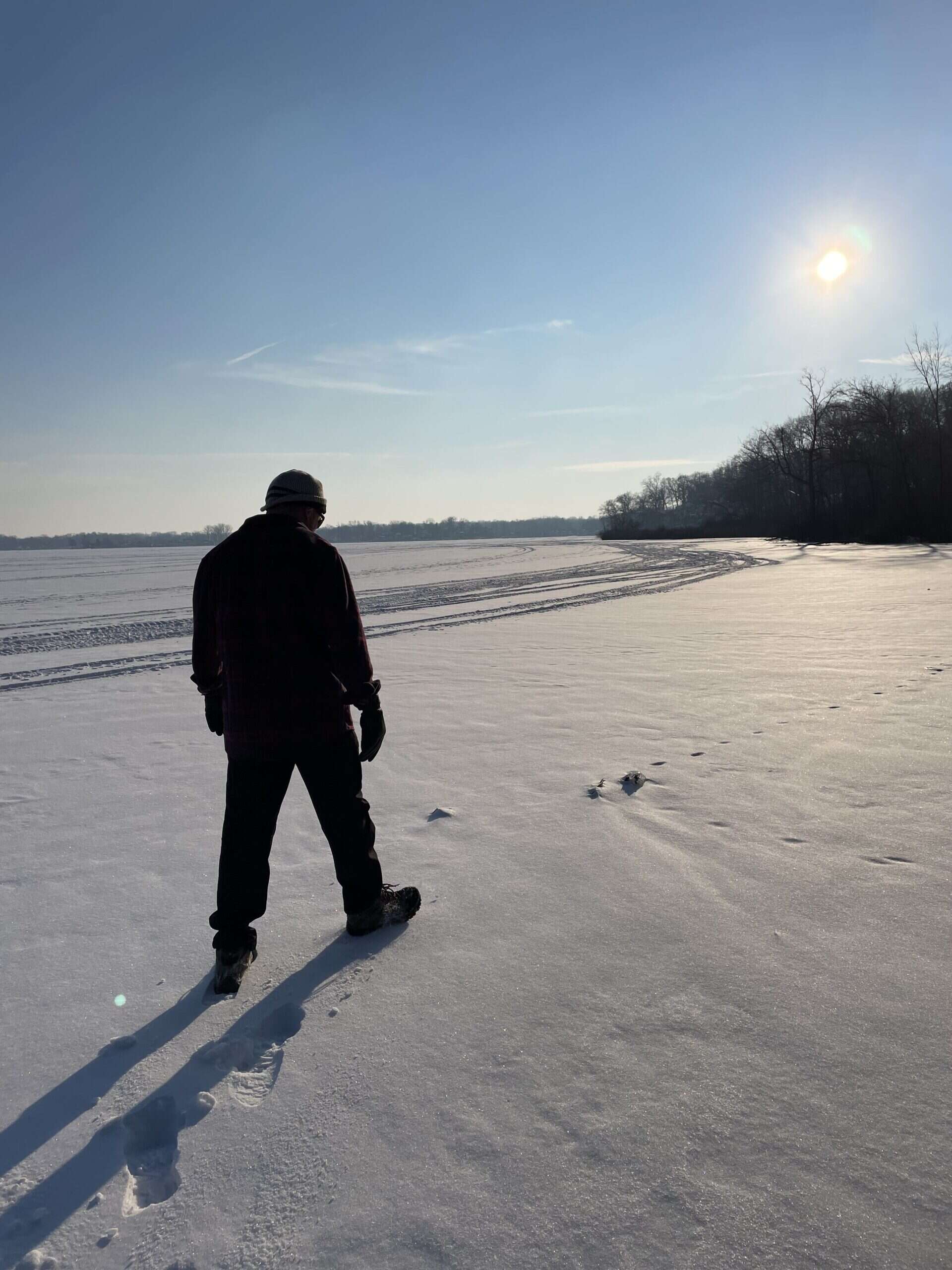 Walking on frozen Lake James